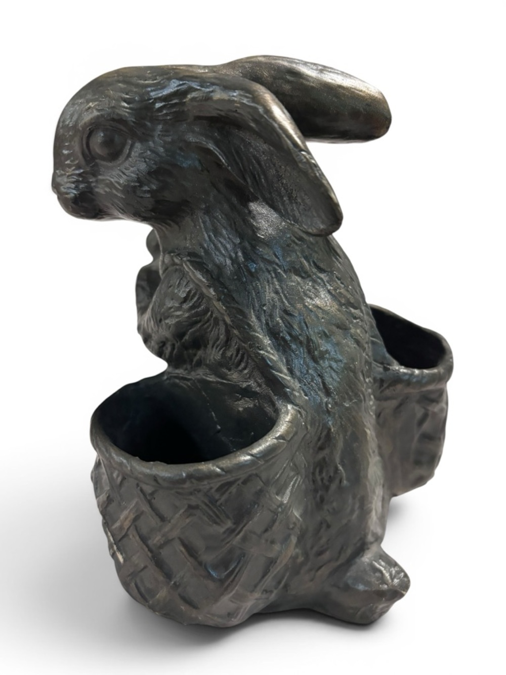 Bunny Rabbit with baskets. Decorative resin dark Bunny Planter 6.5” x 5” - Picture 6 of 11